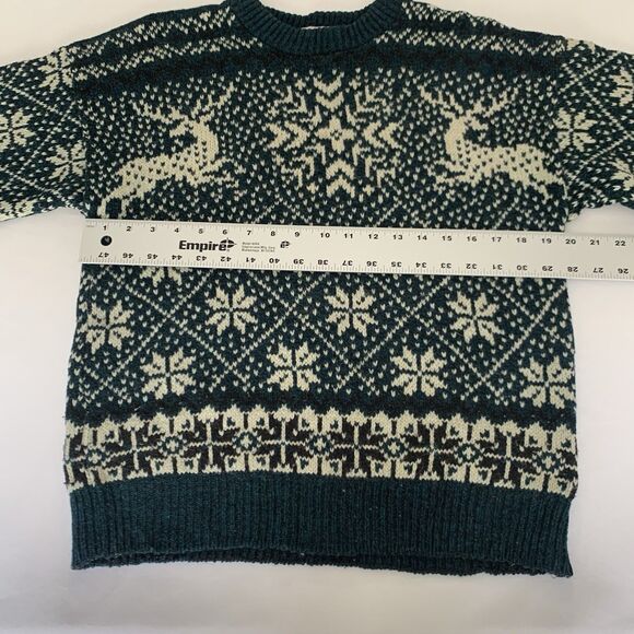 VTG 90s Sweater Women M Dark Green Beige Reindeer Snowflake Christmas Fair Isle - Picture 4 of 6